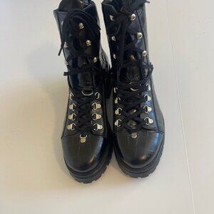 ALLSAINTS FRANKA CROC LEATHER HIKING BOOTS IN BLACK LEATHER SIZE 9
